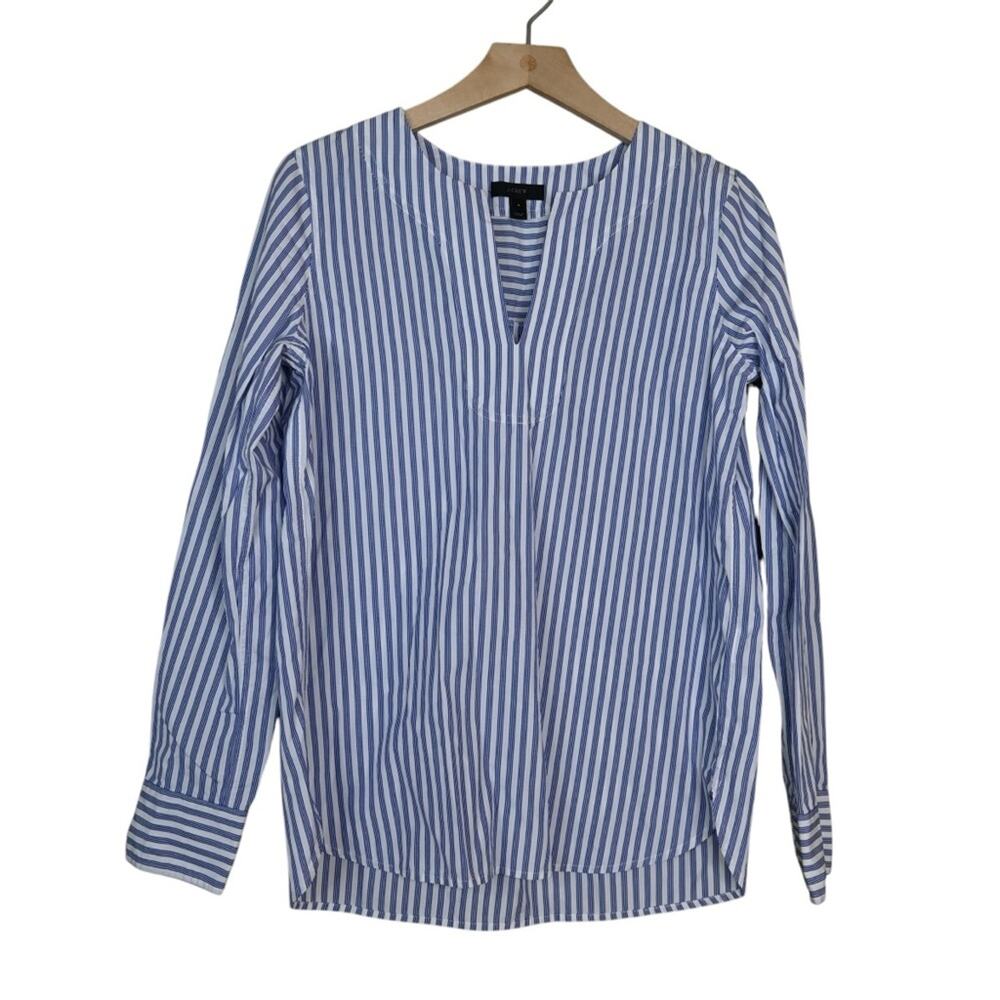 J. Crew Womens 4 Blue White Striped Pullover V Neck Blouse